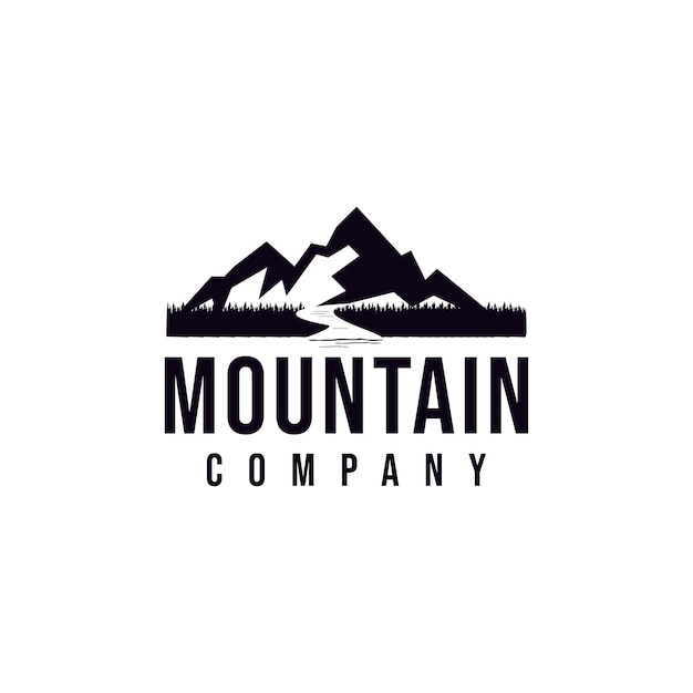 Rocky Mountain Creek River Mount Peak Hill Nature Landscape view logo design