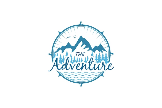 rocky mountain logo adventure park outdoor emblem badge compass windrose illustration