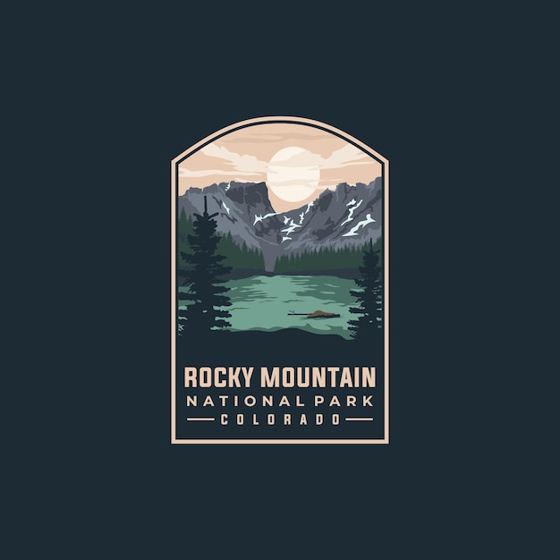 Rocky Mountain nationaal park vector sjabloon. Colorado landmark illustratie in embleem stijl.