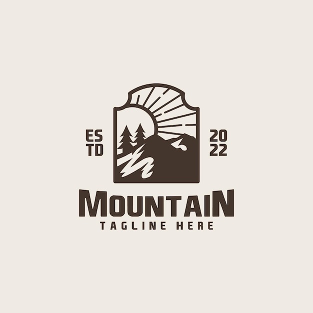 Vector rocky mountain pine tree mountain hilltop nature landscape universal creative premium symbol vector sign icon logo template vector illustration