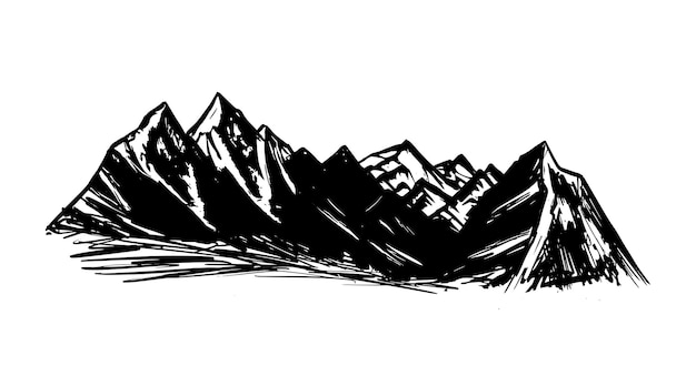 Rocky mountains, hand drawn style, vector illustration.