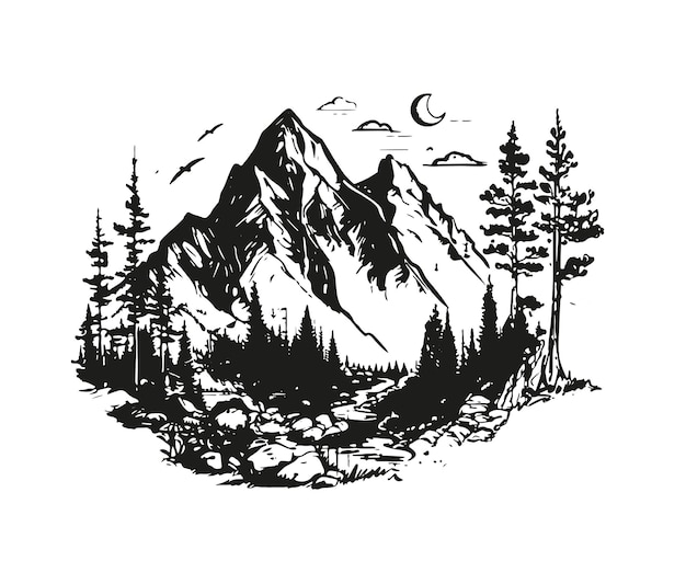 Rocky mountains hand drawn style vector illustration