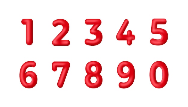 Rode 3d nummers vector set karakters Een twee drie vier vijf zes zeven acht negen nul 1234567890