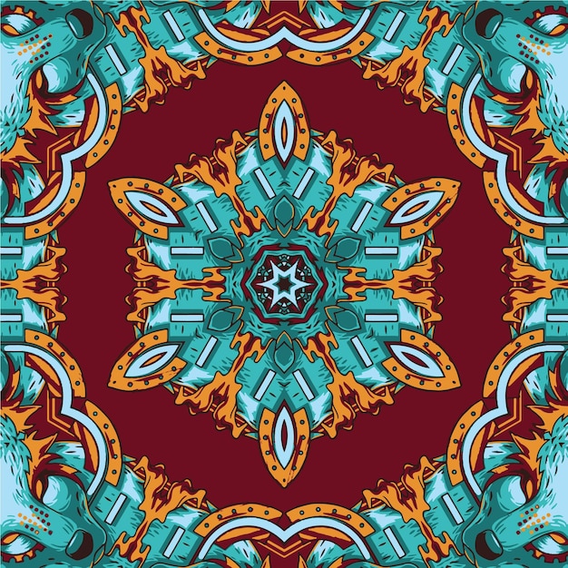 Rode abstracte herhalende triangel caleidoscoop mandala patroon wallpaper design