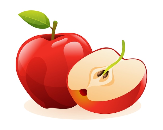 Rode appels geheel en half gesneden Fruit vectorillustratie geïsoleerd op witte achtergrond