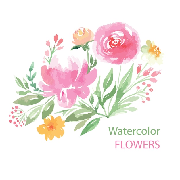 rode aquarel bloemen hand getrokken geïsoleerd op witte vector