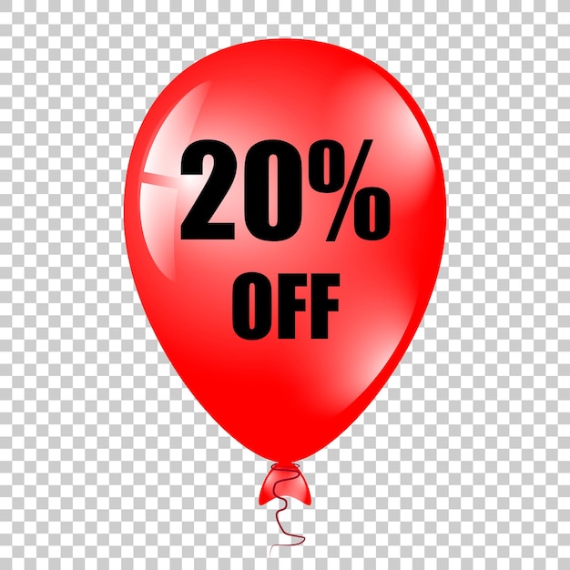 Rode ballon met tekst 20 procent Vectorillustratie Ballonnen met procenten op de geïsoleerde achtergrond