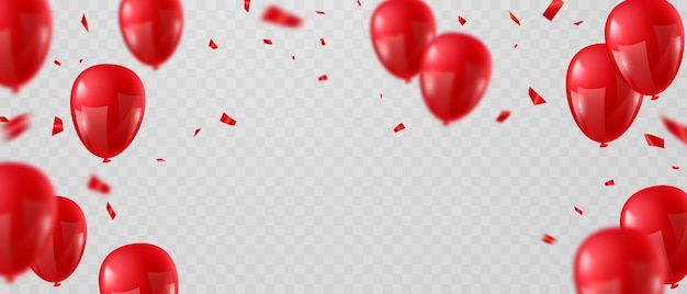 Rode ballonnen confetti conceptontwerp vieren vectorillustratie