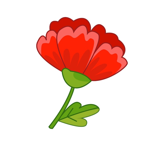 Rode bloem klaproos Vectorillustratie in schattige cartoon kinderachtige stijl Geïsoleerde leuke clipart Cute