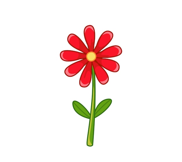 Rode bloem madeliefje Vectorillustratie in schattige cartoon kinderachtige stijl Geïsoleerde grappige clipart Cute