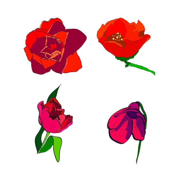 Rode bloemen geplaatst. Vector ontwerpelement.