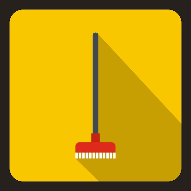 Vector rode borstel voor een vloerpictogram in vlakke stijl op een gele vectorillustratie als achtergrond