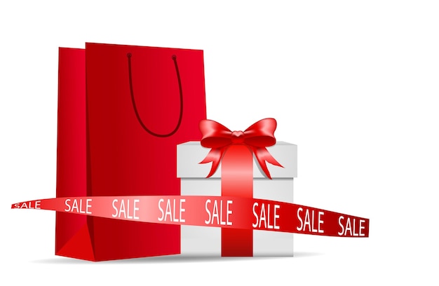 Rode cadeautas andbox Het concept van een speciale aanbieding van kortingen, verkoop winkelen Winkelen voor nieuwjaar Kerstmis Vrouwendag Valentijnsdag verjaardagsillustratie voor reclamefolders