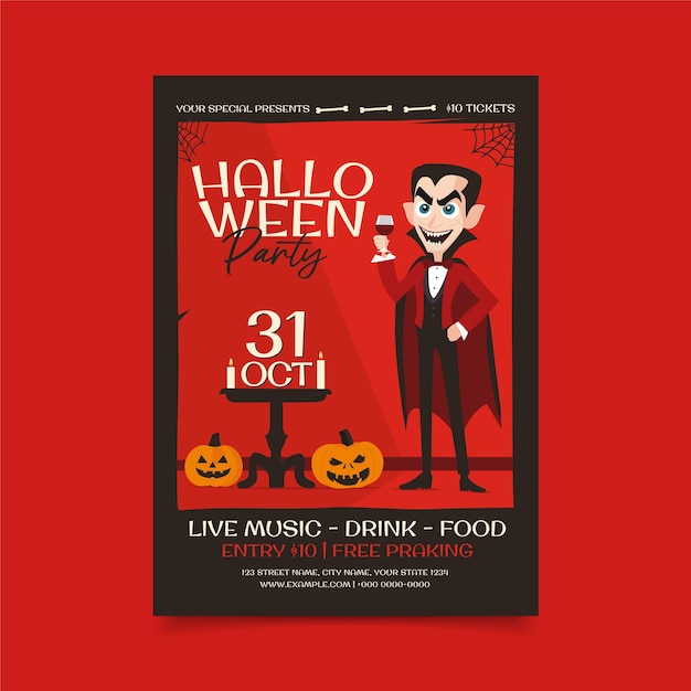 Vector rode cartoon halloween party flyer-indeling