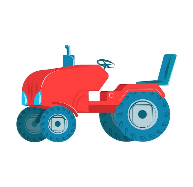 Rode cartoon tractor geïsoleerd witte achtergrond Platte stijl boerderij bouw