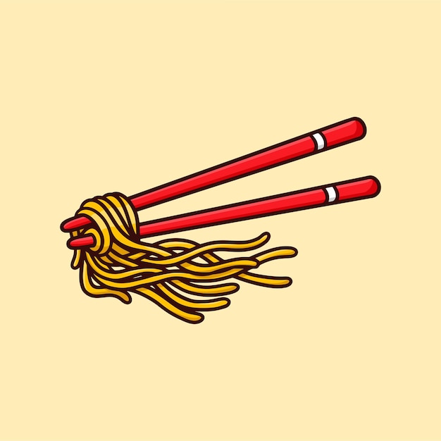 Rode Chopstick Noedels Illustratie Cartoon Vector