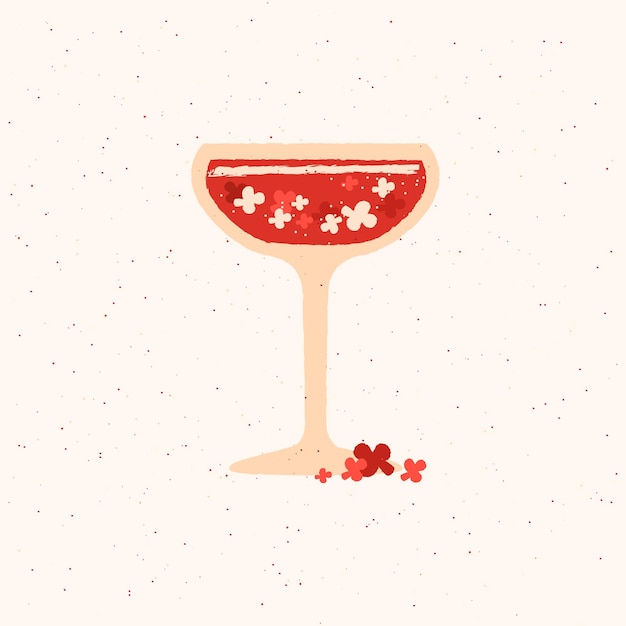 Rode cocktail met bloemen voor evenement platte vectorillustratie met textuur