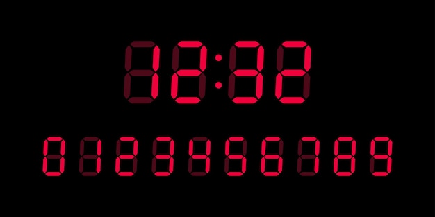 Rode digitale gloeiende nummers voor LCD elektronische apparaten scherm geïsoleerd op zwarte achtergrond Klok timer concept Vector Illustratie