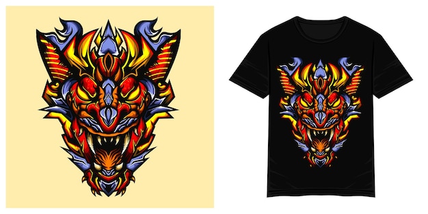 Rode draak hoofd monster vector tshirt illustratie