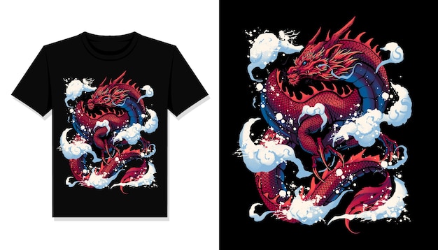 Rode draak t-shirt ontwerp vector