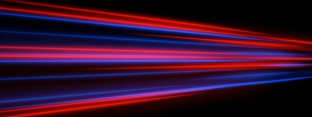 Rode en blauwe laserlijnen Scherpe richtingsglowstralen met bewegingsvervaag en centraal focus Snelle lichtstorting