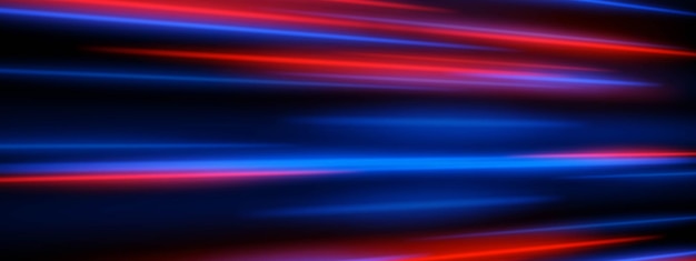 Rode en blauwe laserlijnen Scherpe richtingsglowstralen met bewegingsvervaag en centraal focus Snelle lichtstorting