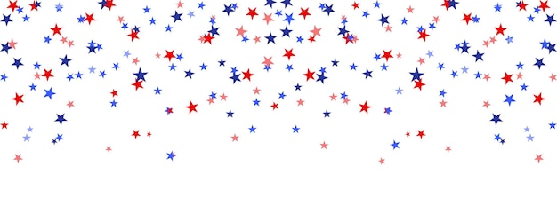 Rode en blauwe sterren confetti vallen op witte achtergrond Amerikaanse vlag kleur sterren decoratie