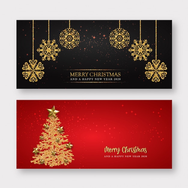 Rode en gouden Merry Christmas Banner achtergrond