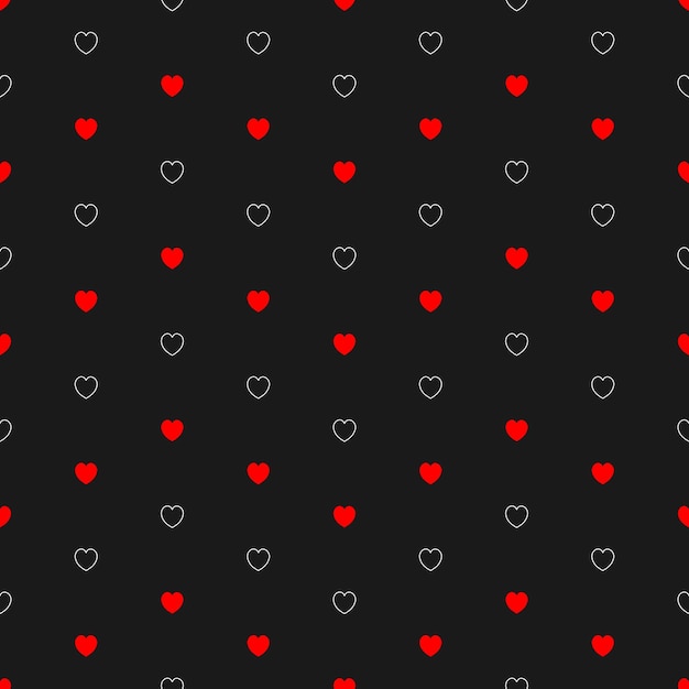 Rode en witte hartjes op zwarte achtergrond vector naadloze patroon