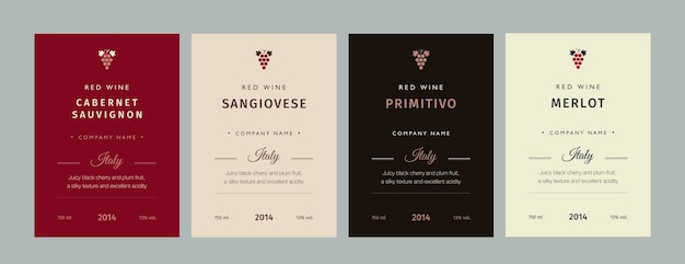 Vector rode en witte wijnetiket. speciale collectie druivenrassen van de beste kwaliteit en labels van premium wijnmerken.