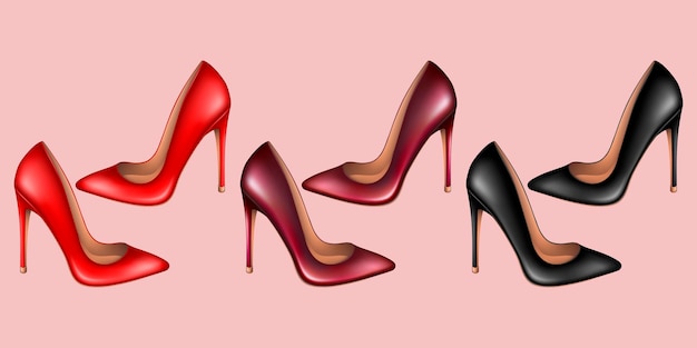 Rode en zwarte schoenen met hoge hakken Geïsoleerde vectorillustratie