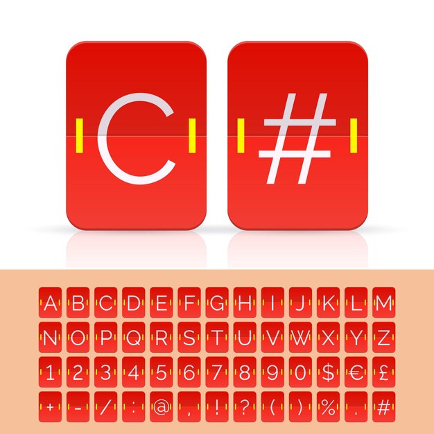 Rode flip scorebord alfabet, cijfers en simbols. Vectoreps10