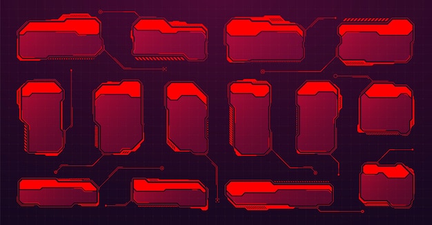 Rode futuristische hud of ui-elementen scifi gebruikersinterface tekstvakken oproepen waarschuwingsberichten frames