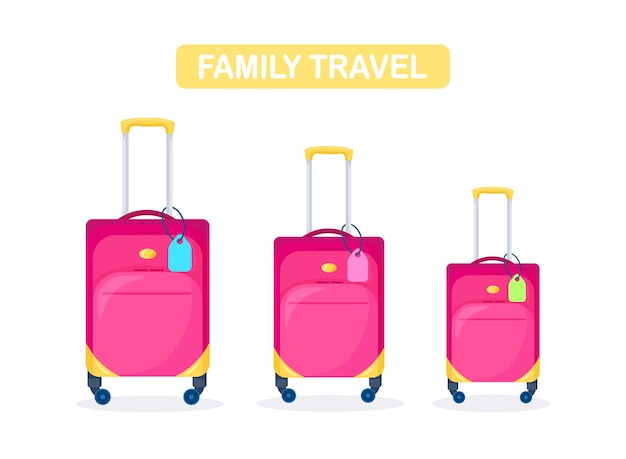 Rode gele moderne koffers. Bagage voor familie in vakantie.