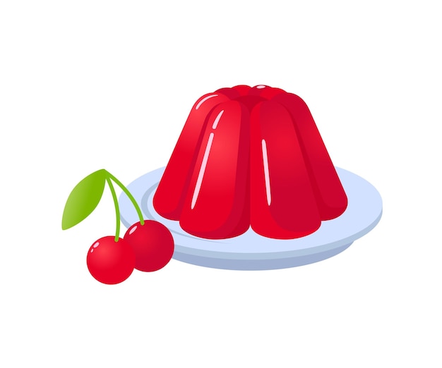 Rode gelei zoet dessert op plaat met cherry berry cartoon vectorillustratie