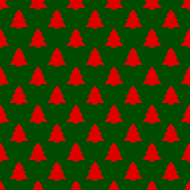 Vector rode geometrische kerstbomen op groene achtergrond helder geometrisch symmetrisch naadloos patroon in het klassieke nieuwjaarspalet vector kerstmis achtergrond geschenkdozen vakantie linten kaarten