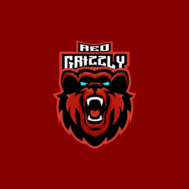 Rode grizzly logo ontwerp mascotte esport gaming