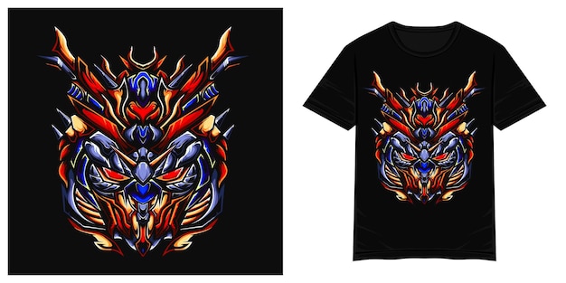 Rode gundama hoofd mecha monster vector tshirt illustratie