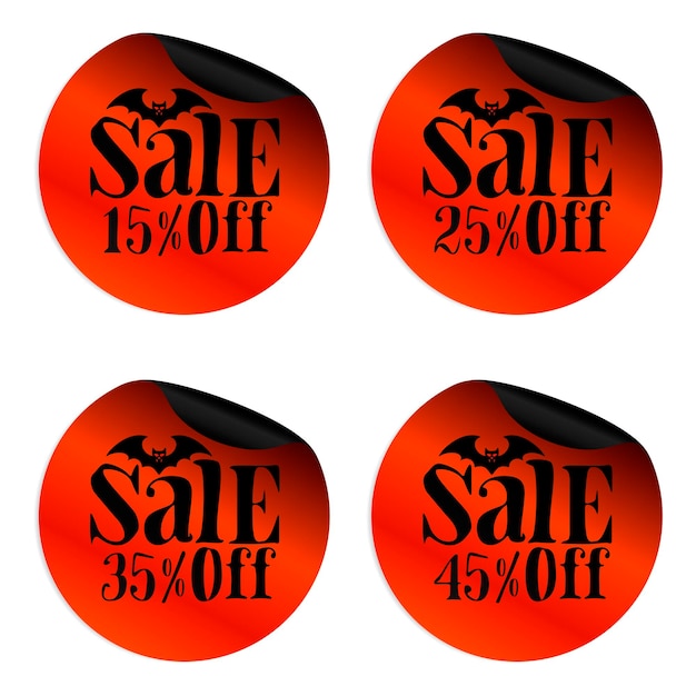 Rode halloween-uitverkoopstickers met vleermuis 15 25 35 45 procent korting