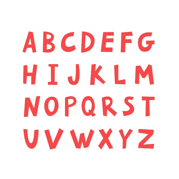 Rode Hand Drawn Cut Alfabet Latijnse Letters Vector ABC geïsoleerd om te gebruiken voor belettering van ontwerp
