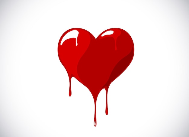 Rode hartvorm smeltend met druppels Bloedig hartsymbool voor logo-branding