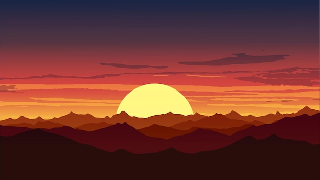 Rode hemelzonsondergang over bergen Zonsondergang in bergketen