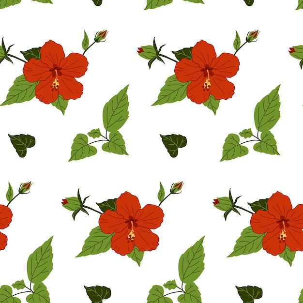 Rode hibiscus bloemen patroon chinese roos hand getrokken illustratie herhaal achtergrond voor wallpaper