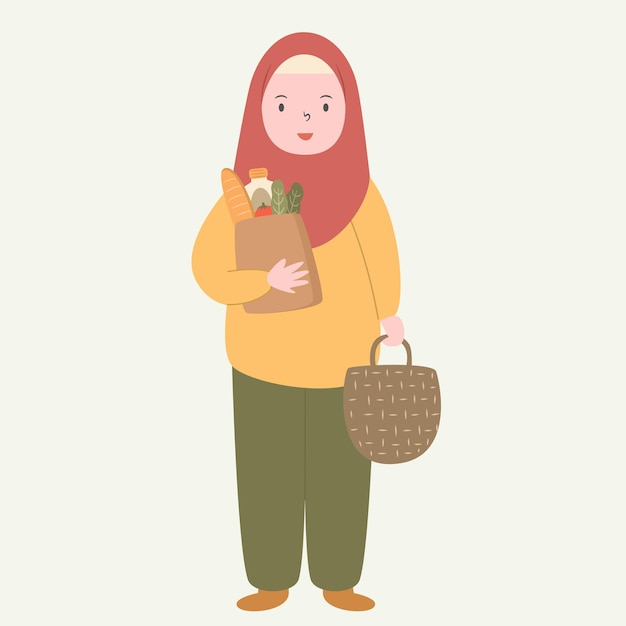 Rode hijab meisje winkelen illustratie