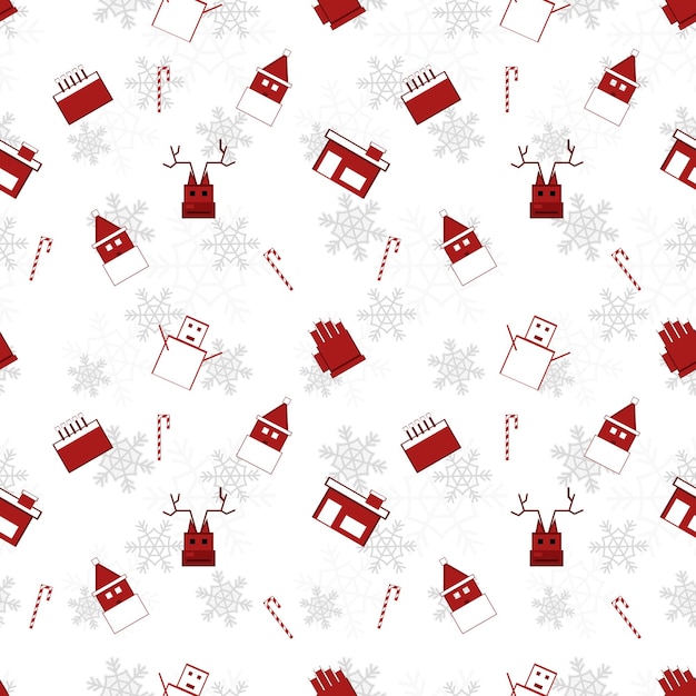 Rode kerst object silhouet vector herhalingspatroon gemaakt op witte achtergrond scherpgerande kerst object herhalingspatroon
