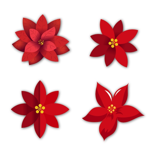 Rode kerst poinsettia bloem vector design set