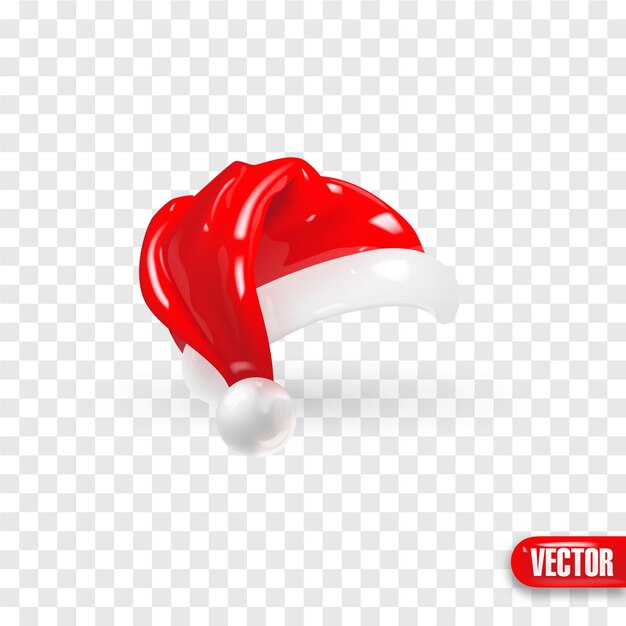 Rode Kerstman Hoeden geïsoleerd op transparante achtergrond Vector render 3d realistische afbeelding