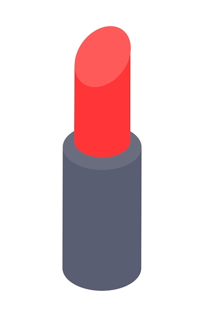 Rode klassieke lippenstift in zwart omcirkelde container isometrische 3D-pictogram vectorillustratie vrouwelijke modeaccessoire voor make-up hydraterende cosmetisch product geïsoleerd Glanzende lippen make-up pack container