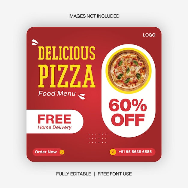 Rode kleur Pizza Food social media banner post sjabloonontwerp