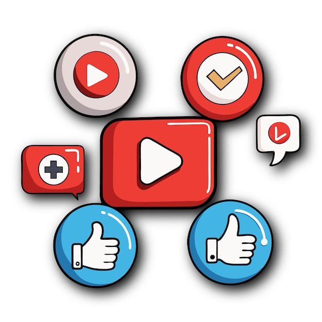 Rode knoppen iconen voor Like Comment Share en Abonneer Acties Social Media Action Buttons vector